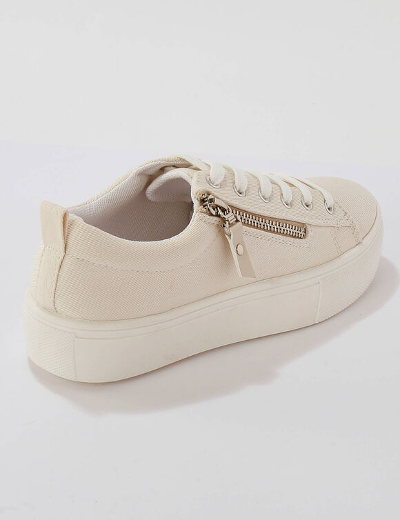 Tennis en toile compensées zippées et lacées (écru) Tennis en toile compensées zippées et lacées (écru)